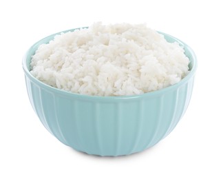 Photo of Tasty cooked rice in bowl isolated on white