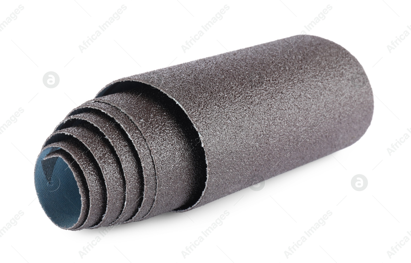 Photo of Rolled sheet of sandpaper isolated on white