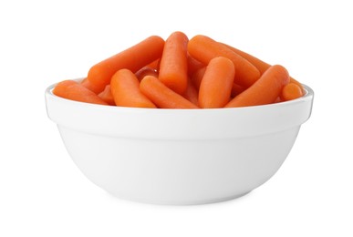 Baby carrots in bowl isolated on white