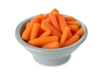 Photo of Baby carrots in bowl isolated on white