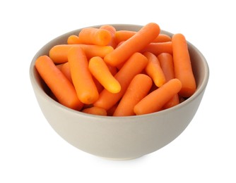 Baby carrots in bowl isolated on white