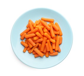 Baby carrots isolated on white, top view