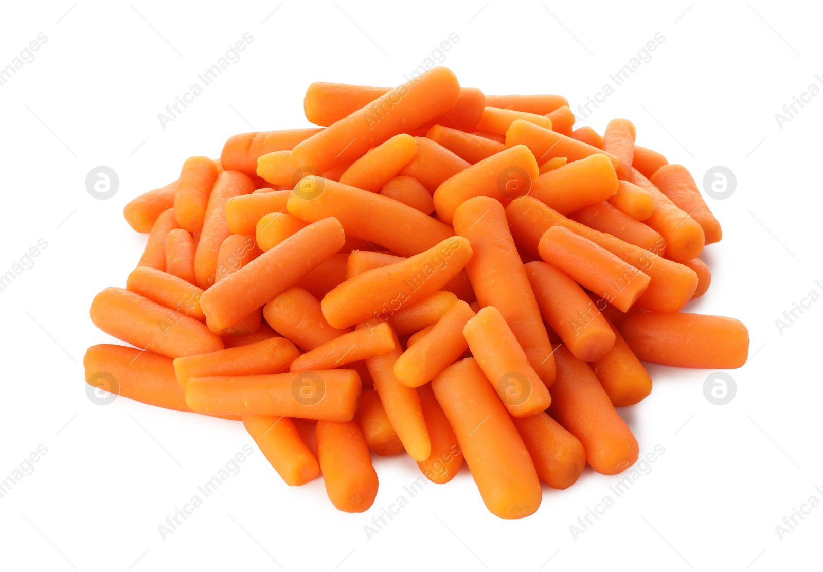 Photo of Pile of baby carrots isolated on white