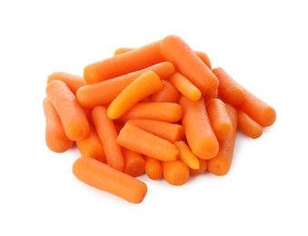 Photo of Pile of baby carrots isolated on white