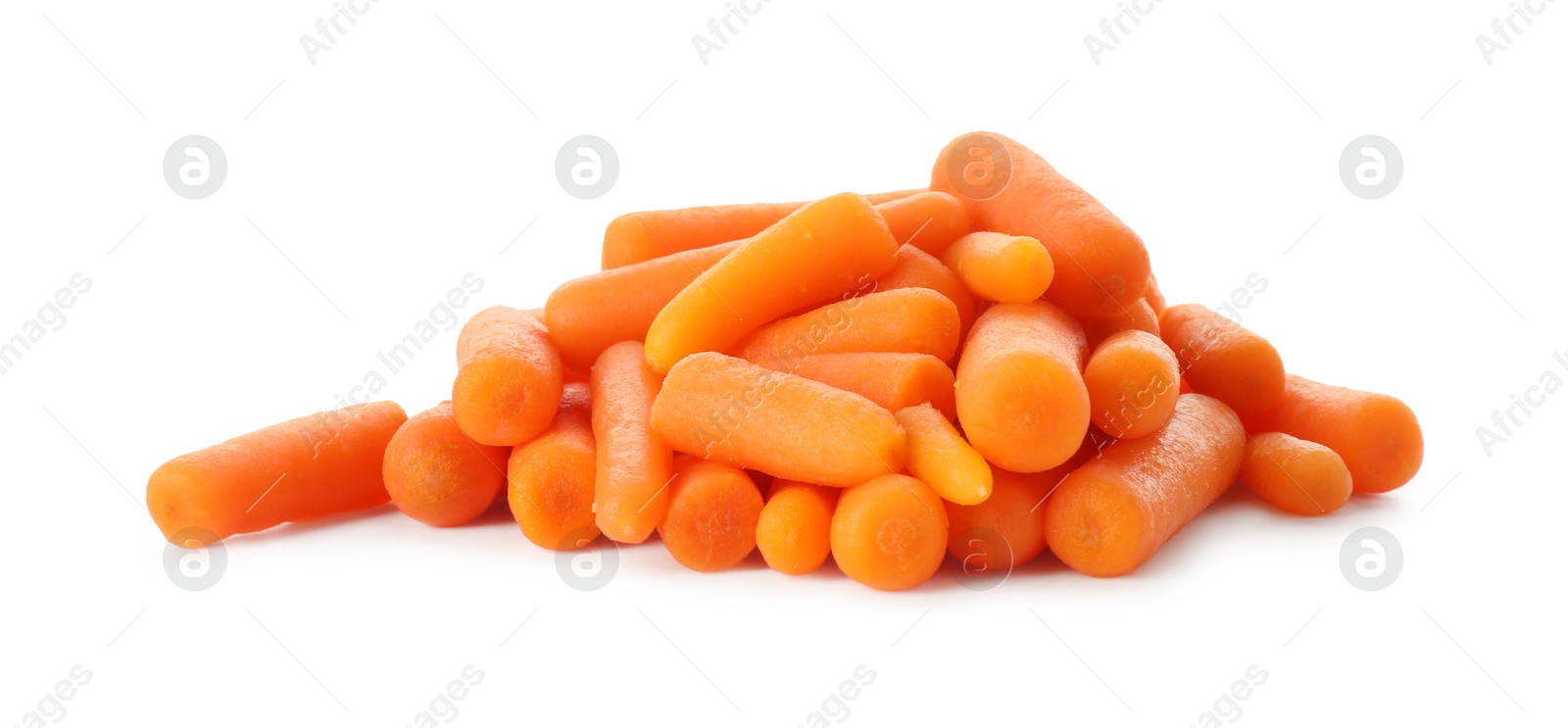 Photo of Pile of baby carrots isolated on white