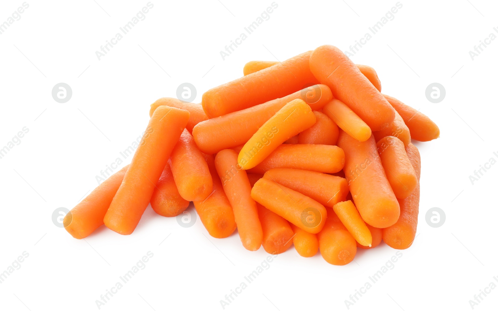 Photo of Pile of baby carrots isolated on white