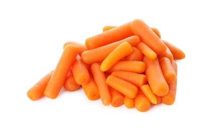 Pile of baby carrots isolated on white