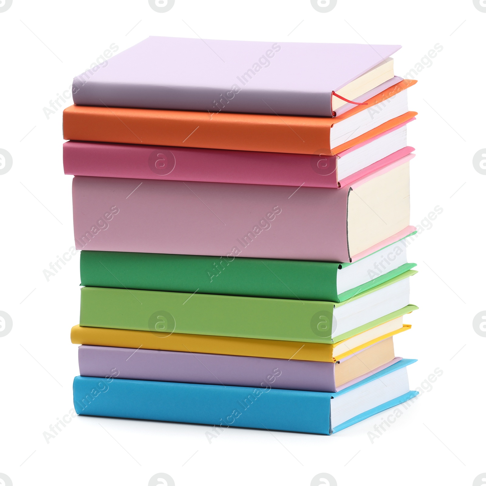 Photo of Stack of colorful books isolated on white