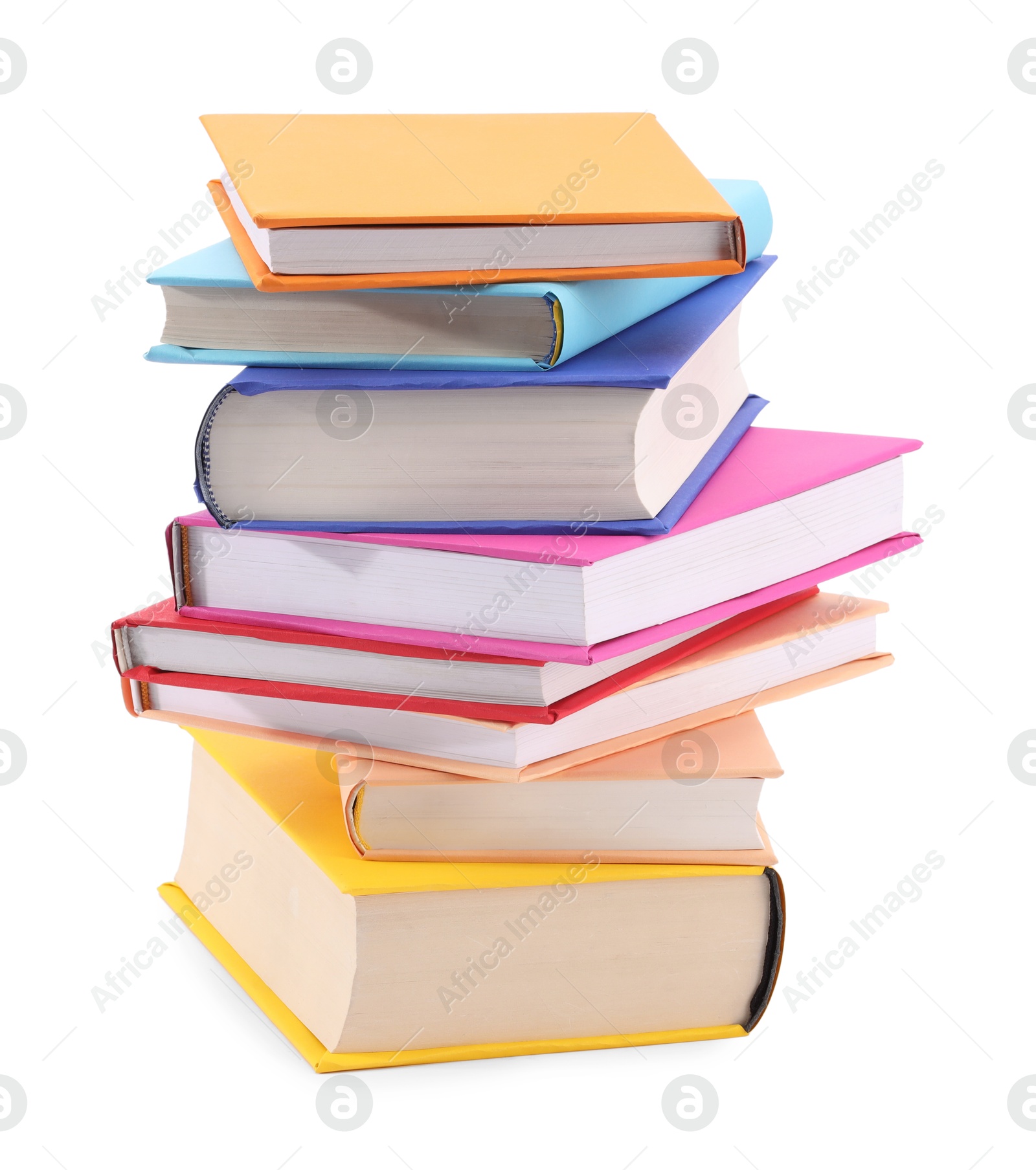 Photo of Stack of colorful books isolated on white