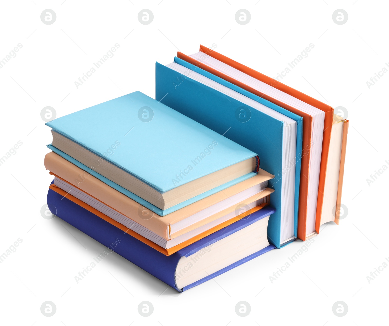 Photo of Many bright colorful books isolated on white