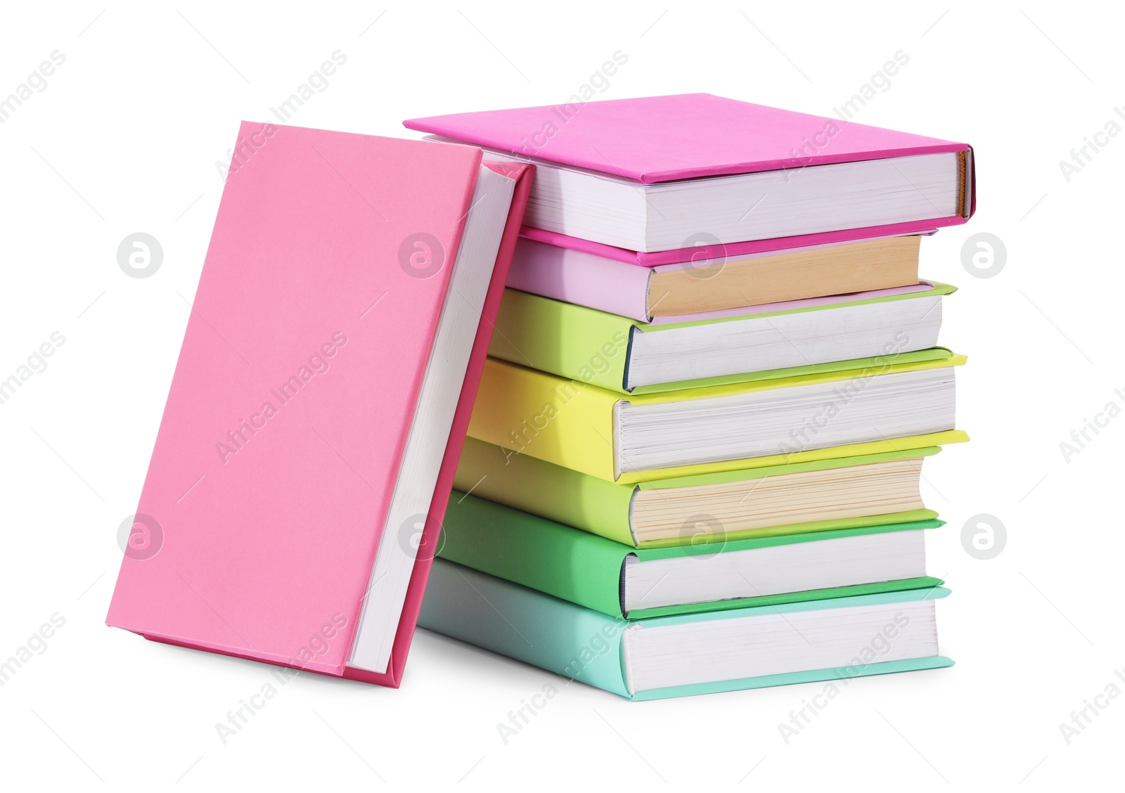 Photo of Many bright colorful books isolated on white