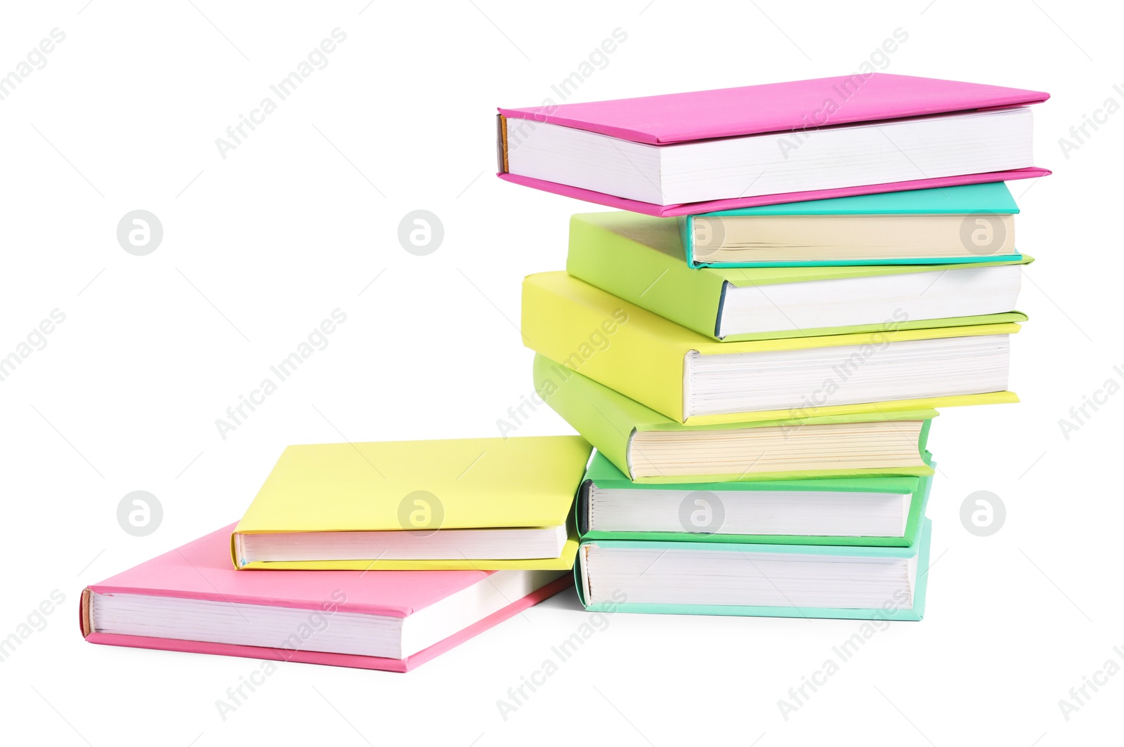 Photo of Many bright colorful books isolated on white