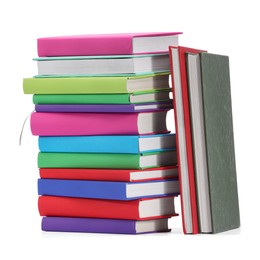 Photo of Many bright colorful books isolated on white