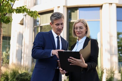 International relations. Diplomats talking during meeting outdoors