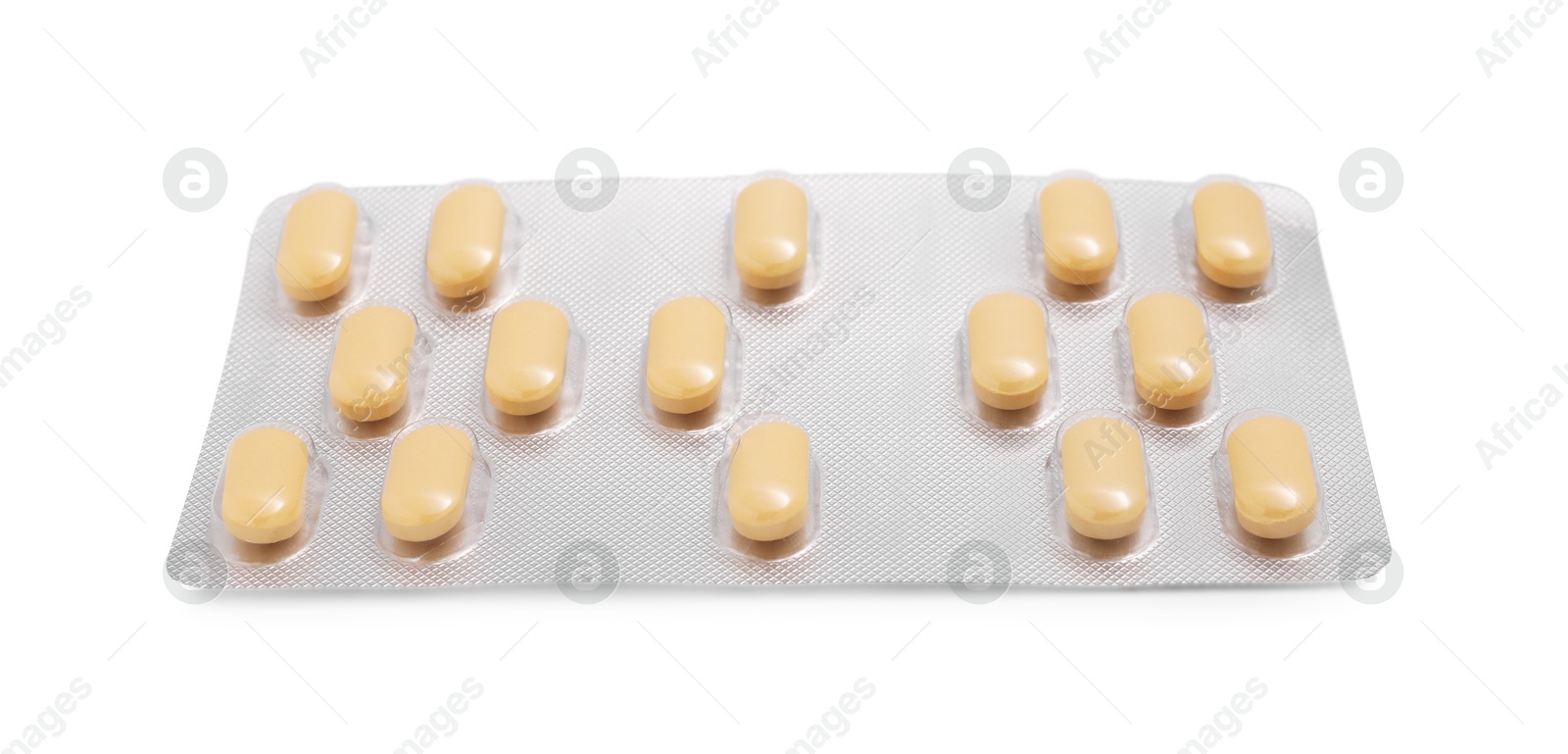 Photo of Antibiotic pills in blister isolated on white