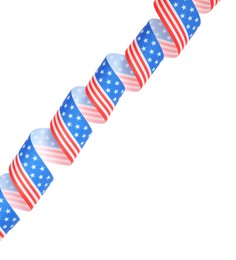 Photo of Ribbon with American flag pattern isolated on white, top view