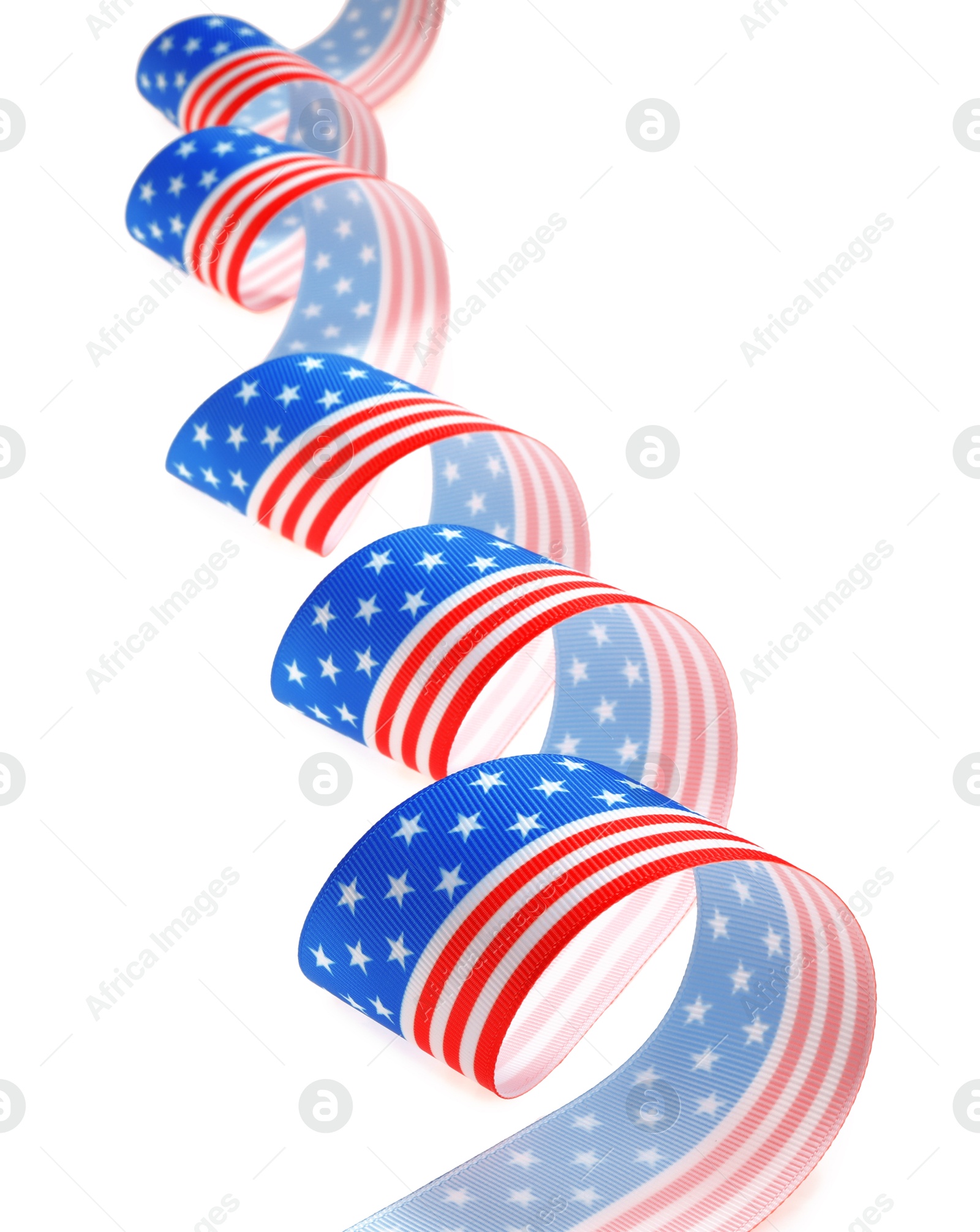 Photo of Ribbon with American flag pattern isolated on white