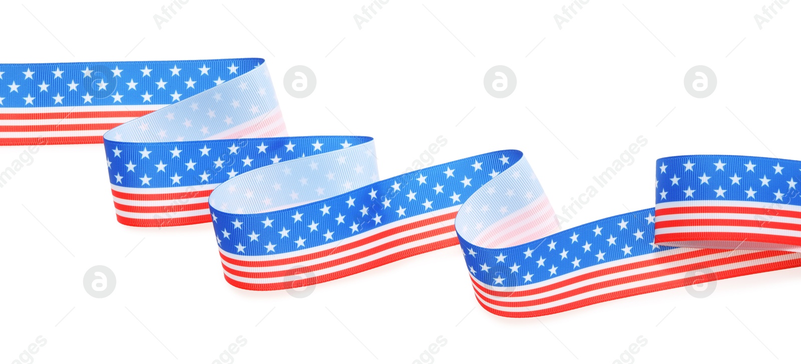 Photo of Ribbon with American flag pattern isolated on white