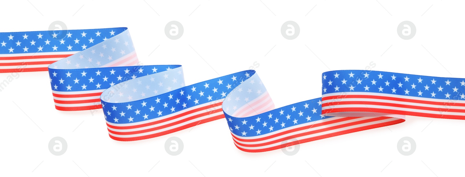 Photo of Ribbon with American flag pattern isolated on white