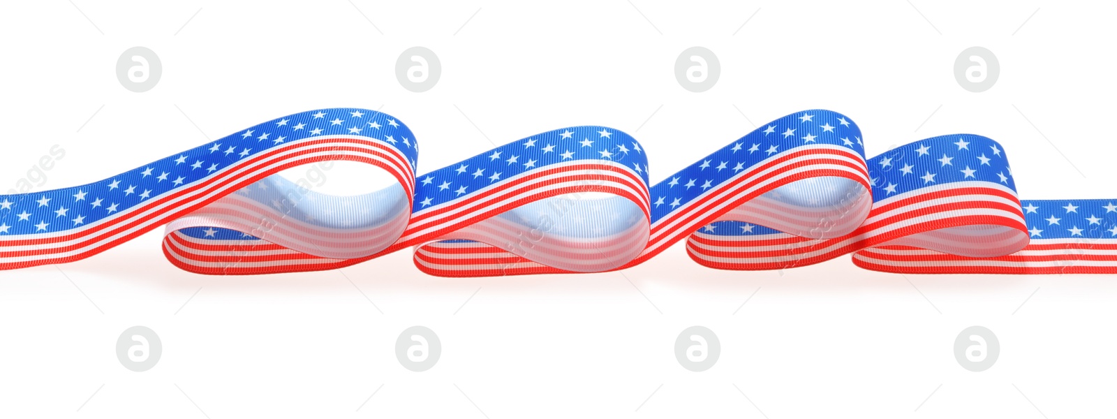 Photo of Ribbon with American flag pattern isolated on white