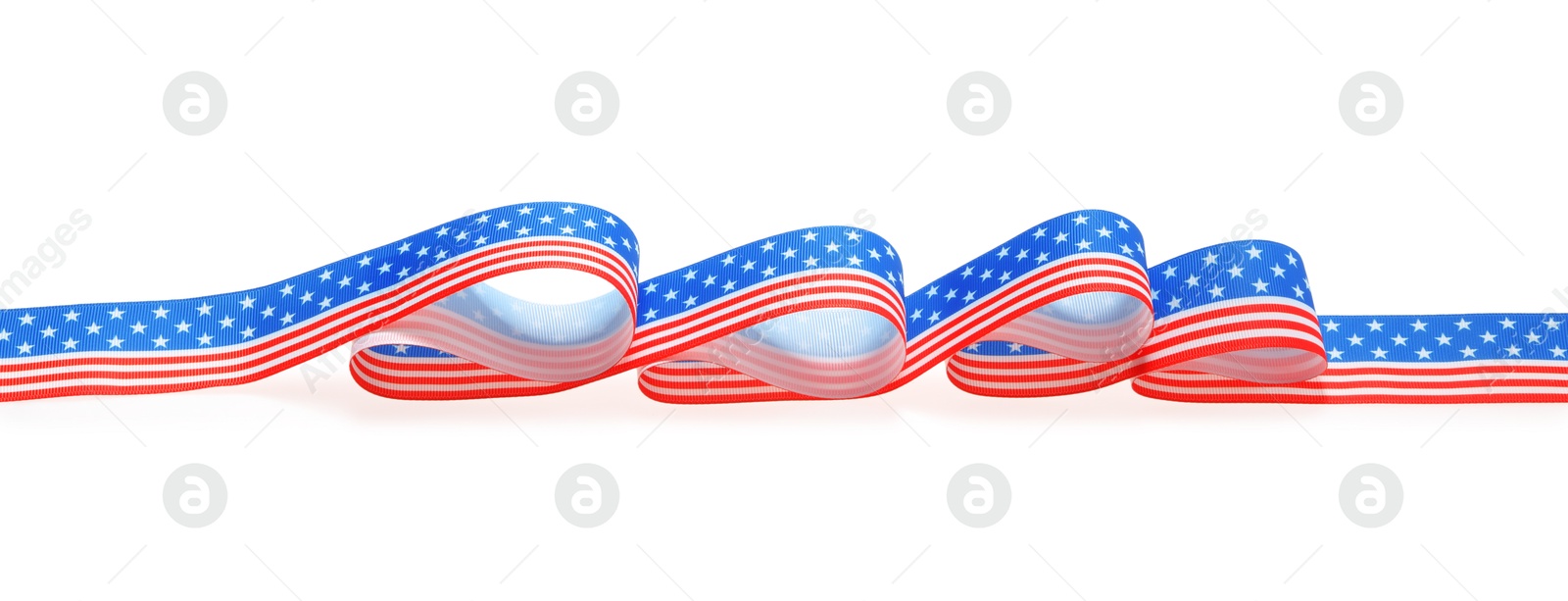 Photo of Ribbon with American flag pattern isolated on white