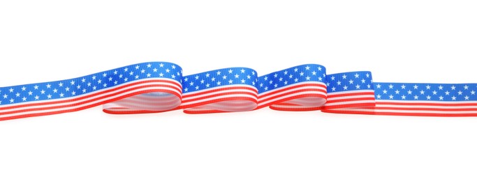 Photo of Ribbon with American flag pattern isolated on white