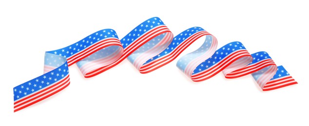 Photo of Ribbon with American flag pattern isolated on white