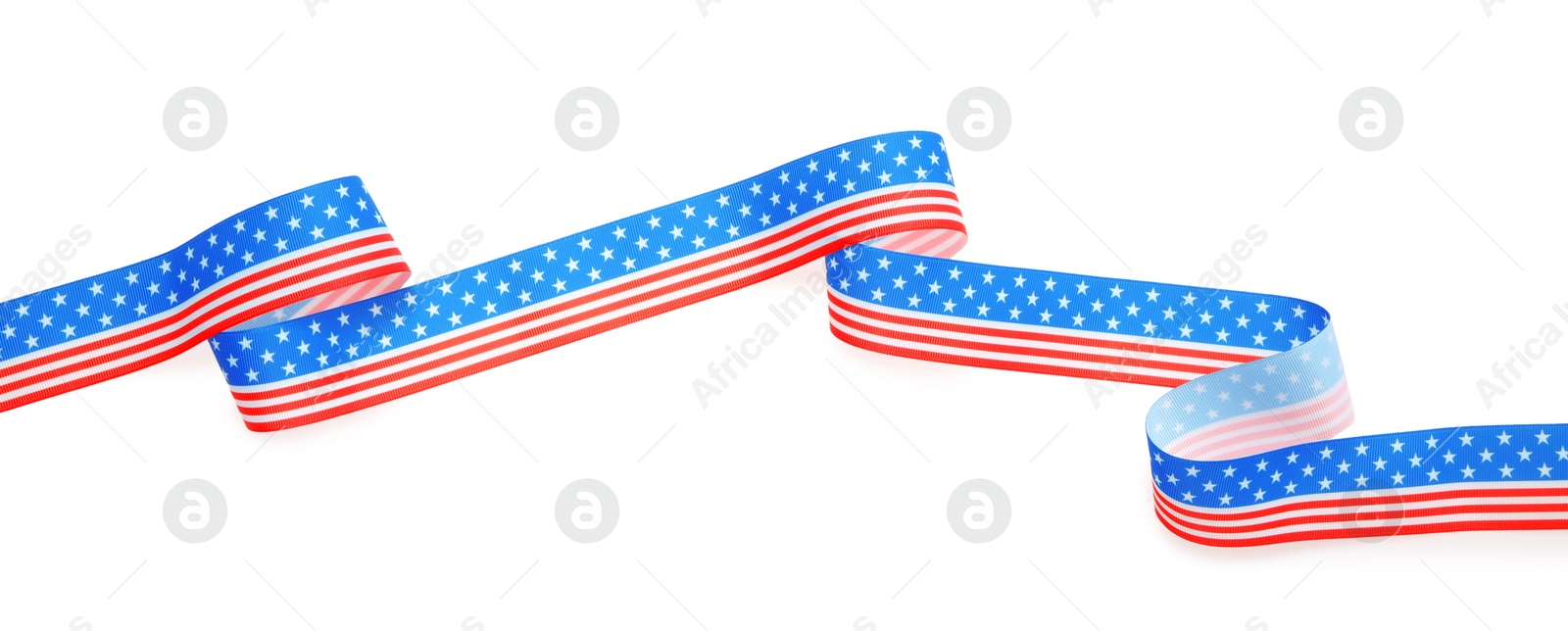 Photo of Ribbon with American flag pattern isolated on white