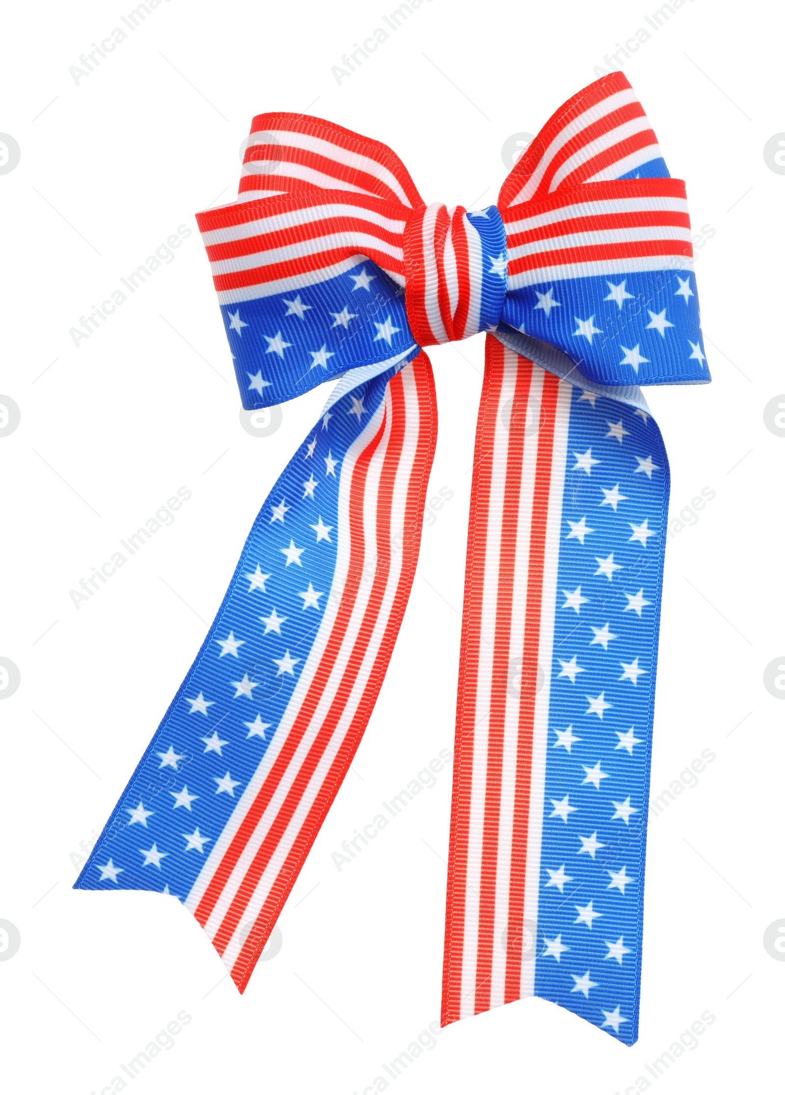 Photo of Ribbon bow with American flag pattern isolated on white