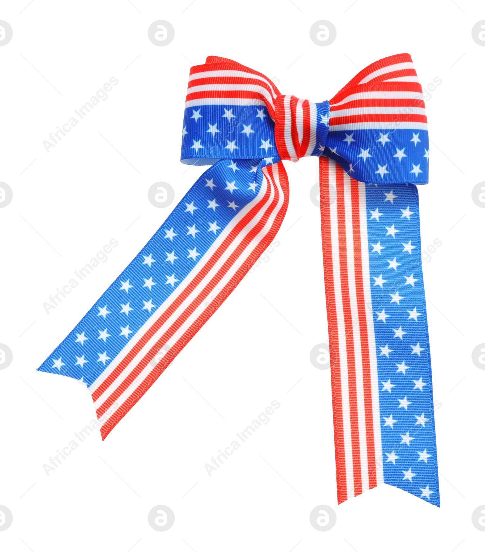 Photo of Ribbon bow with American flag pattern isolated on white