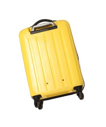 One new yellow suitcase isolated on white