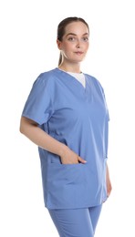 Photo of Portrait of professional nurse in uniform on white background