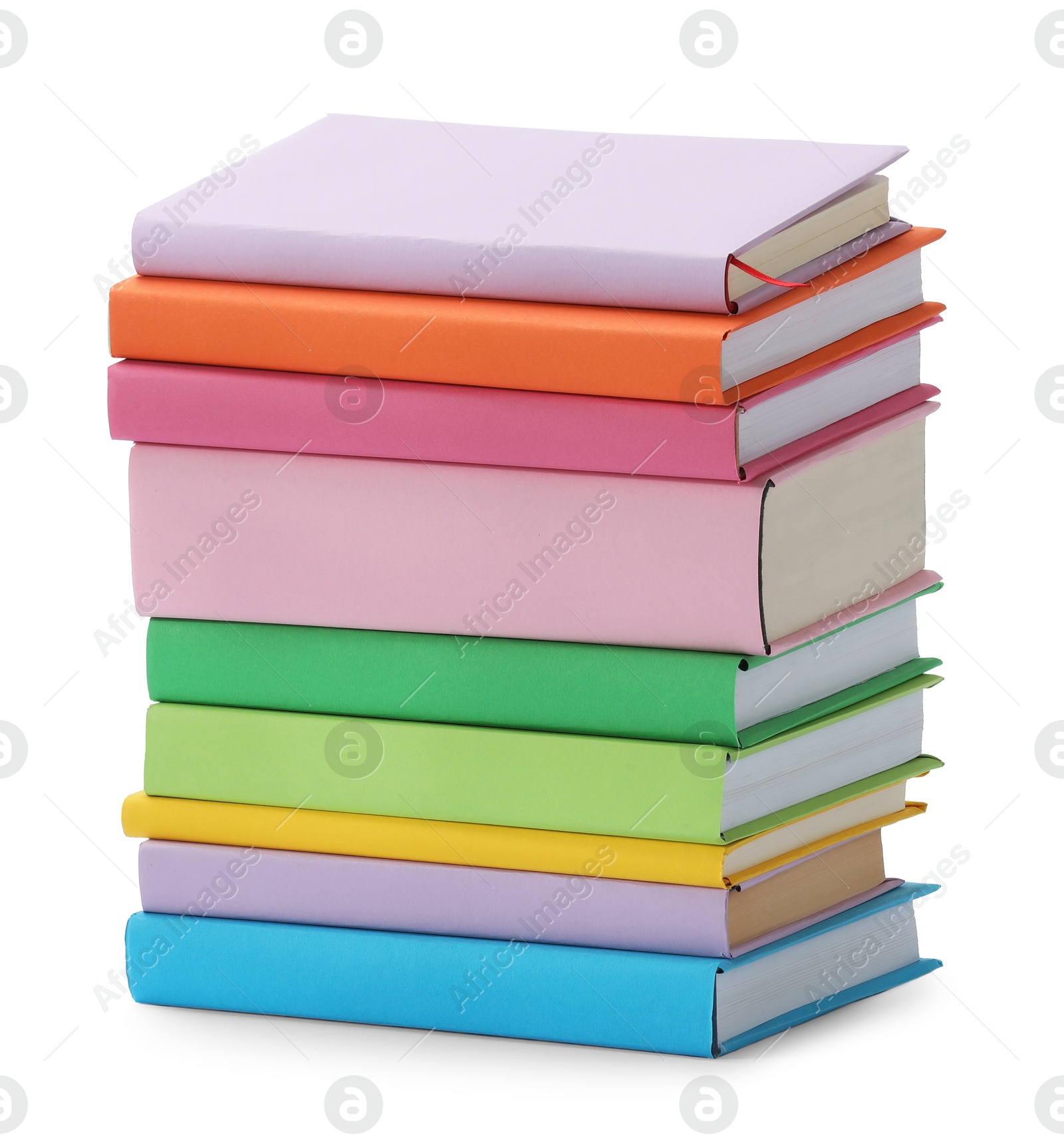 Photo of Stack of colorful books isolated on white