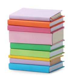 Photo of Stack of colorful books isolated on white