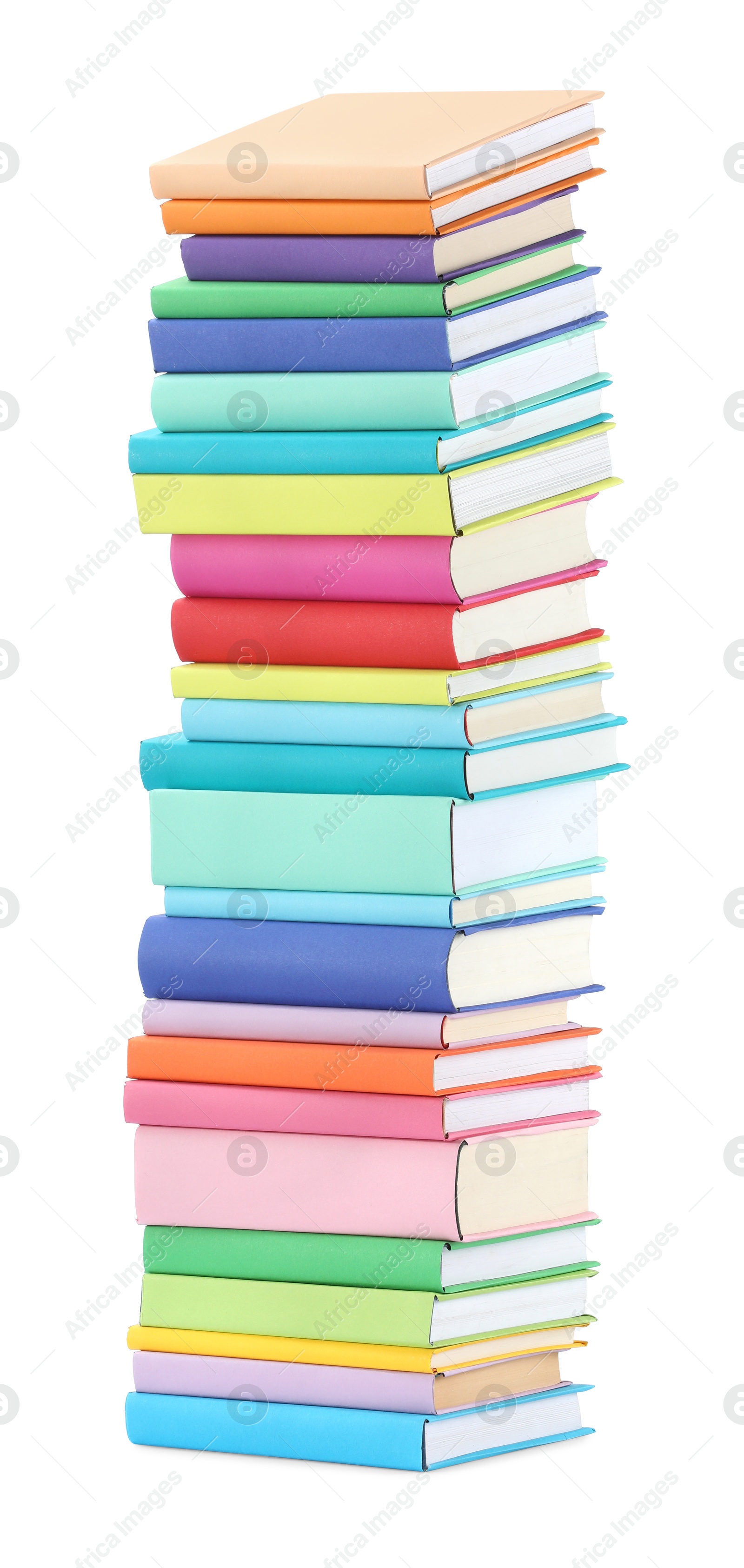 Photo of Stack of colorful books isolated on white