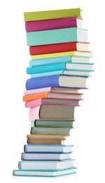 Stack of colorful books isolated on white