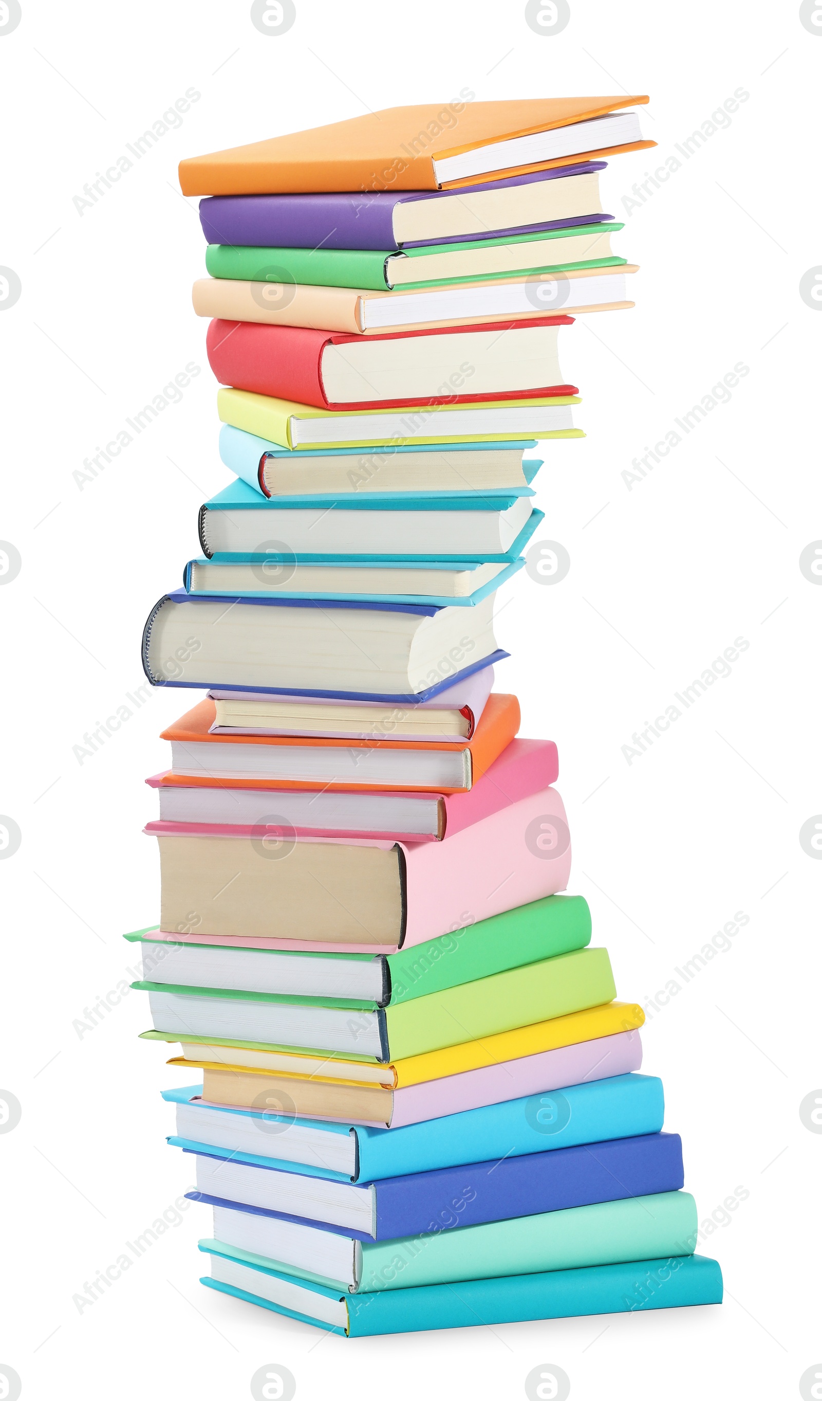 Photo of Stack of colorful books isolated on white