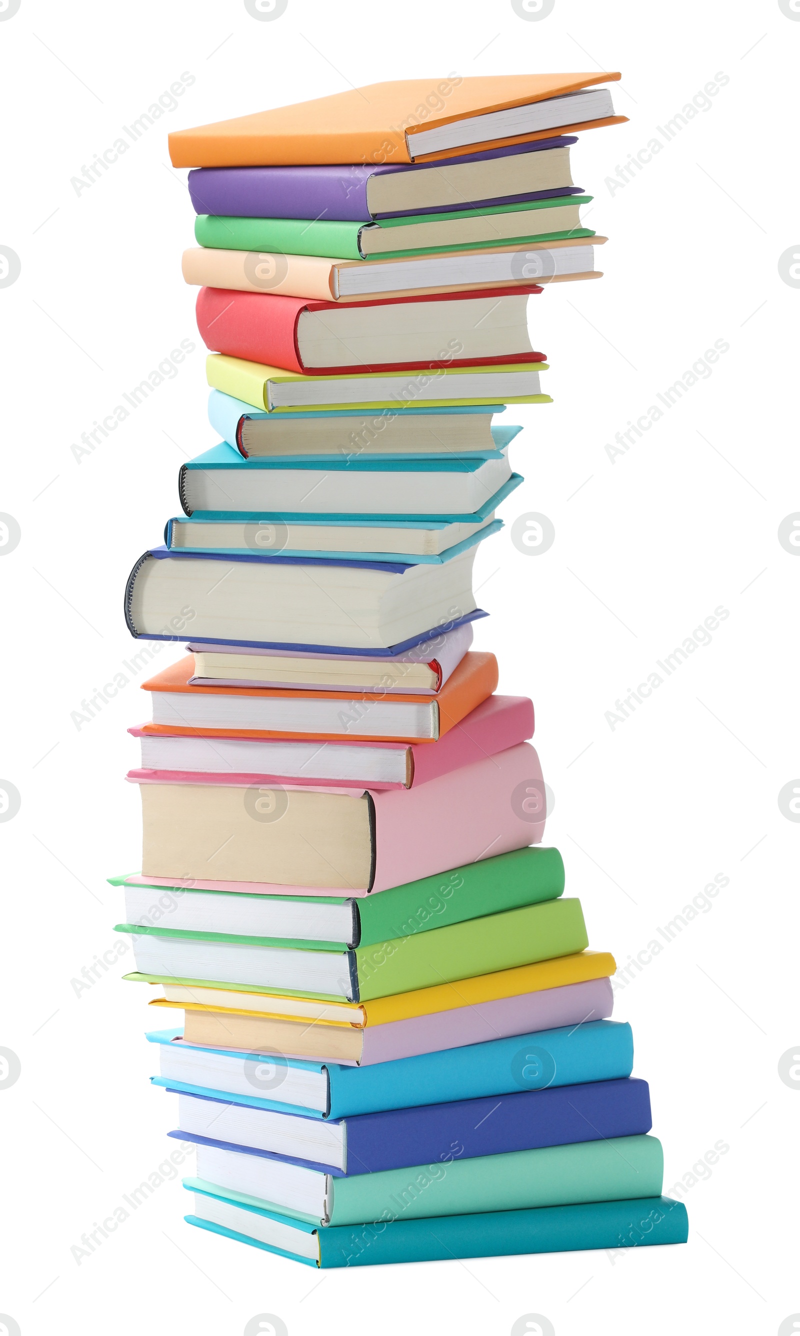 Photo of Stack of colorful books isolated on white