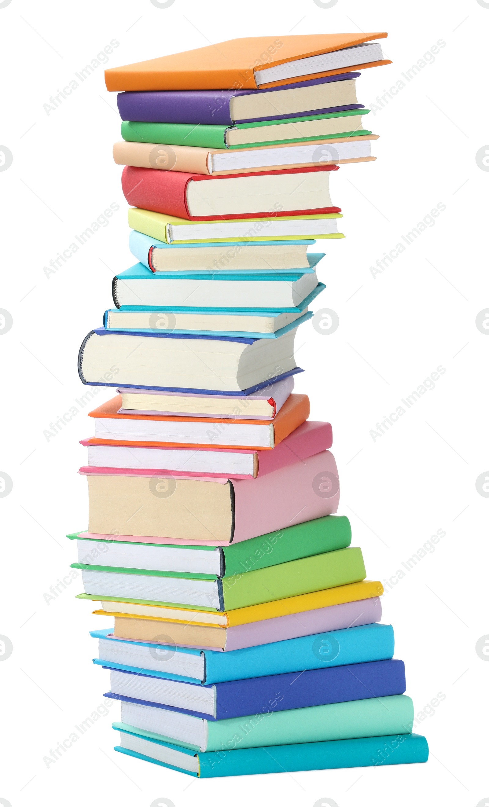 Photo of Stack of colorful books isolated on white