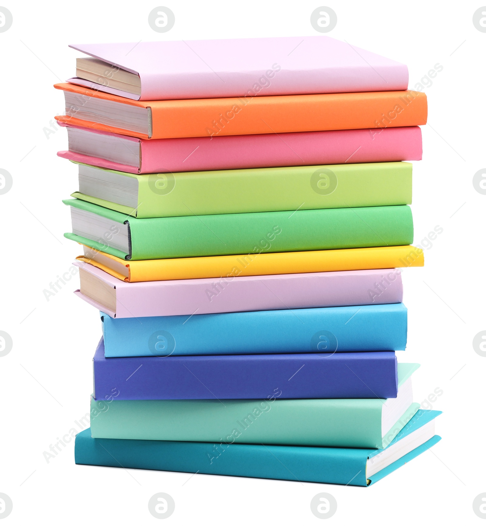 Photo of Stack of colorful books isolated on white