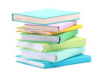 Photo of Stack of colorful books isolated on white