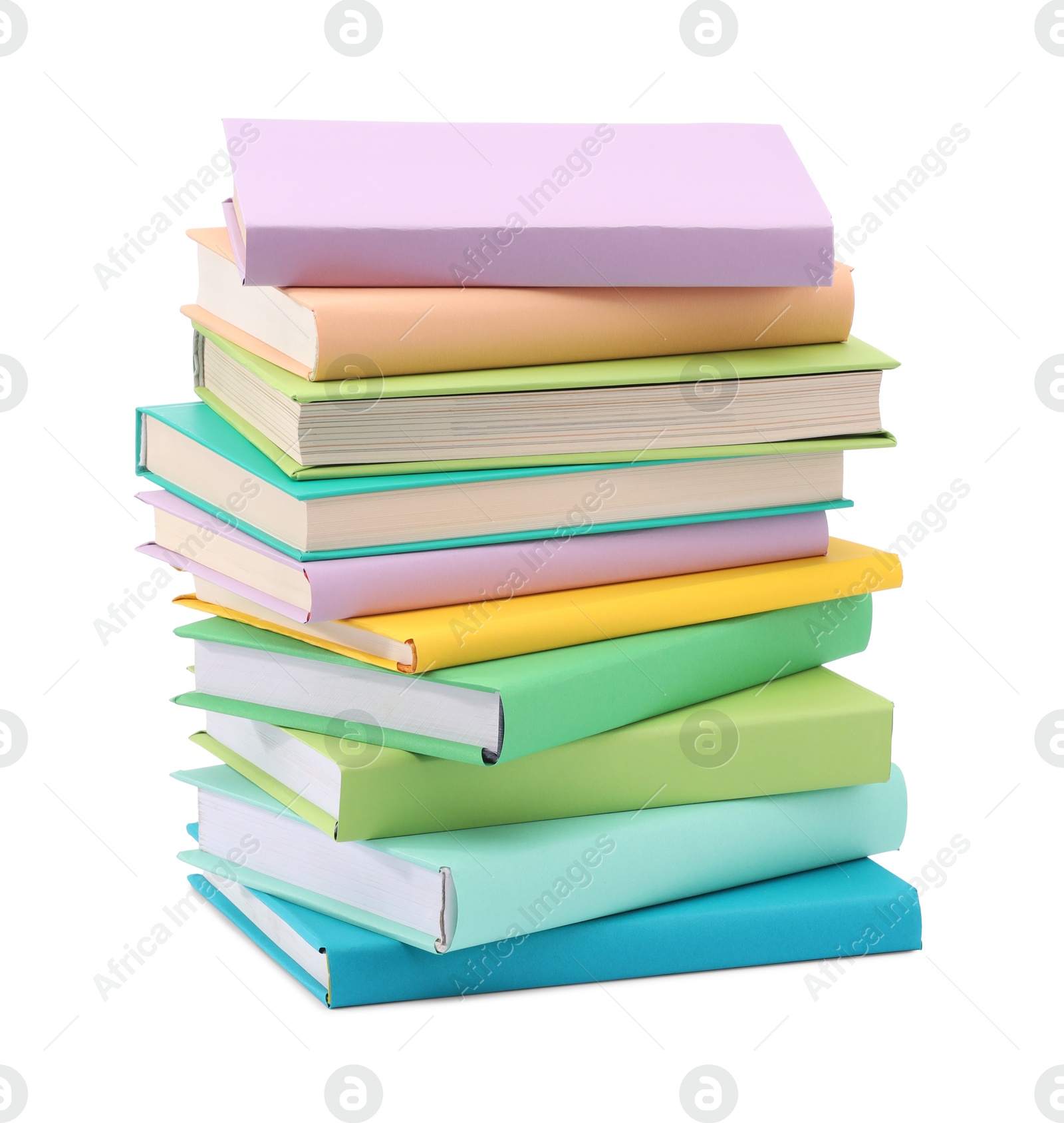 Photo of Stack of colorful books isolated on white