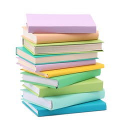 Photo of Stack of colorful books isolated on white