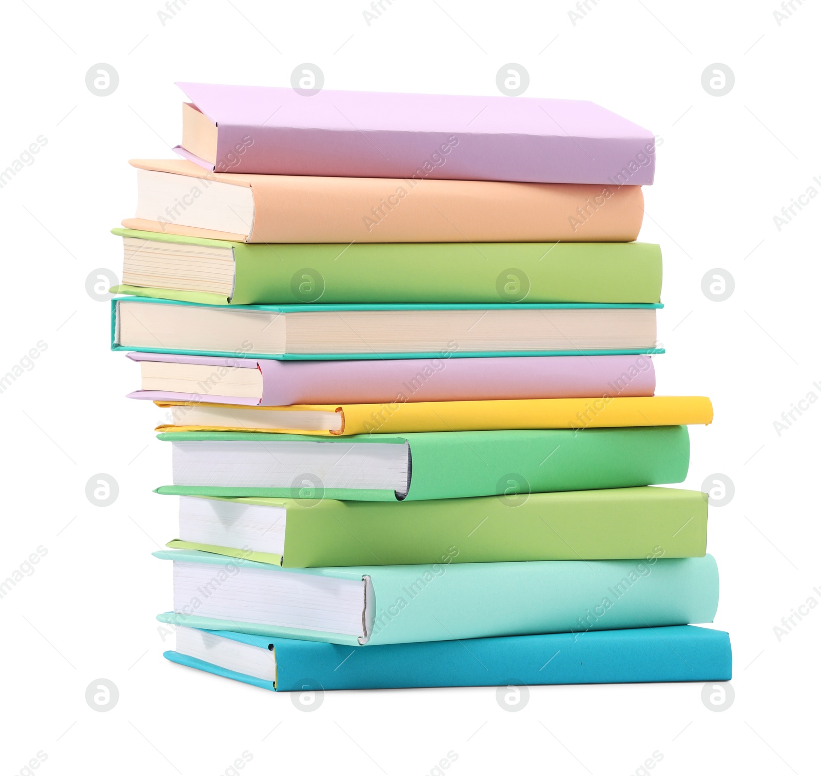 Photo of Stack of colorful books isolated on white