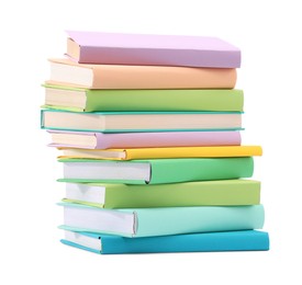 Photo of Stack of colorful books isolated on white