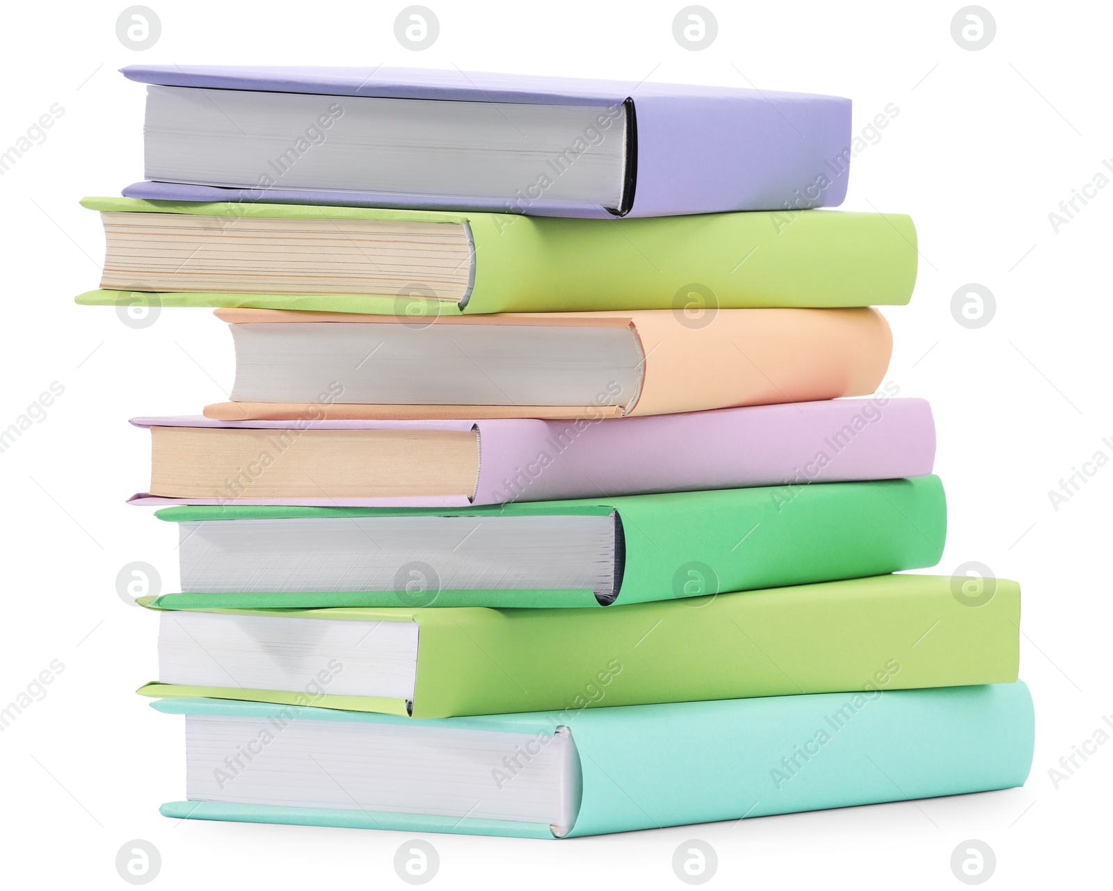 Photo of Stack of colorful books isolated on white