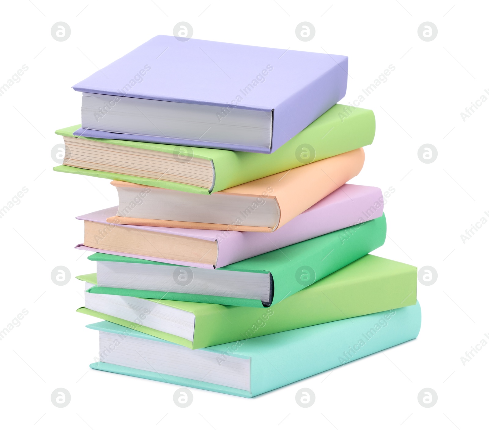 Photo of Stack of colorful books isolated on white