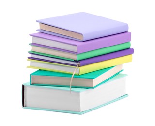 Photo of Stack of colorful books isolated on white