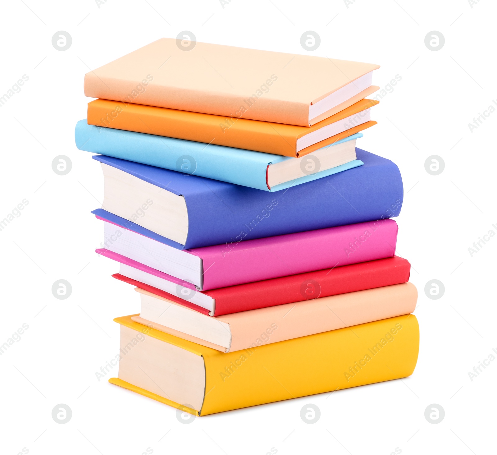 Photo of Stack of colorful books isolated on white