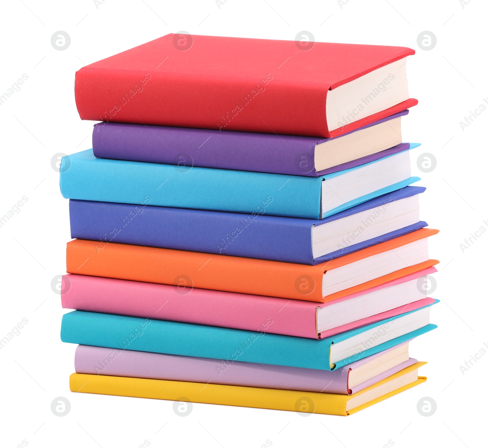 Photo of Stack of colorful books isolated on white